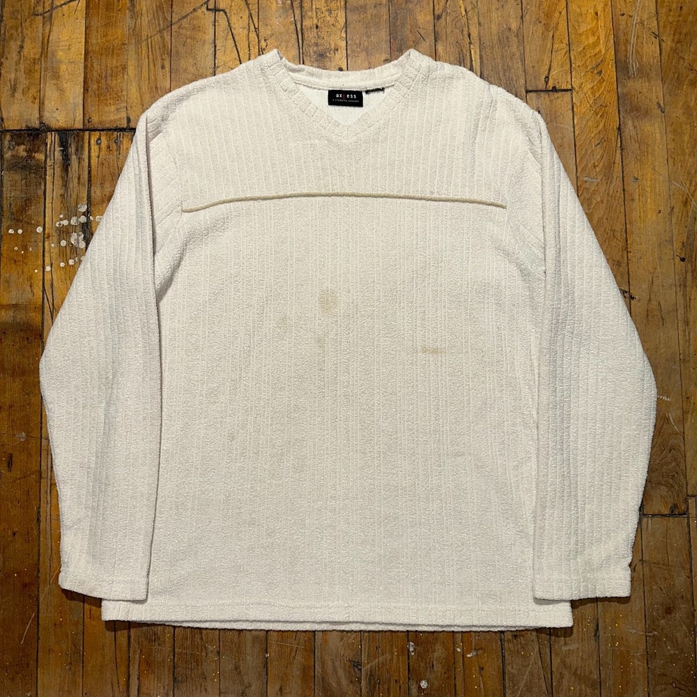 Axcess Sweater Men's Large Cream Knit Long Sleeve Ribbed V-Neck Pullover Outdoor